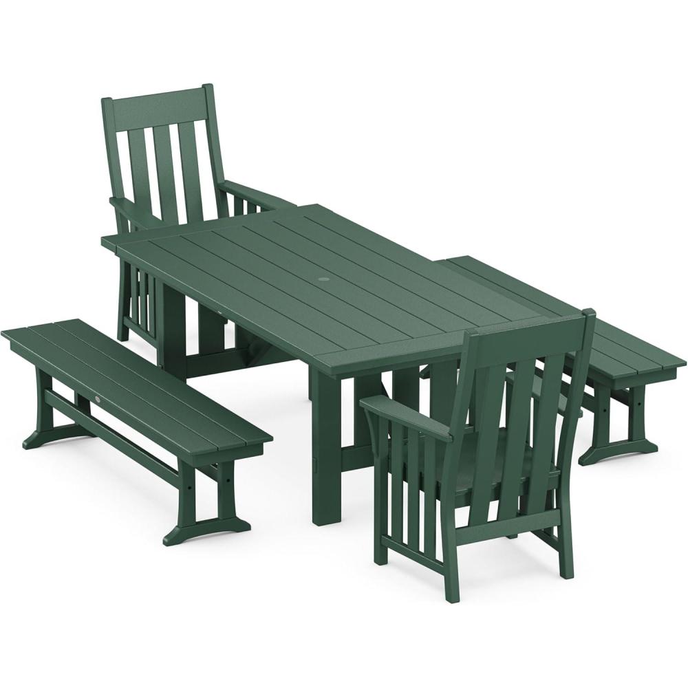 imageMartha Stewart by POLYWOOD Acadia 5Piece Dining Set with Benches in TeakGreen