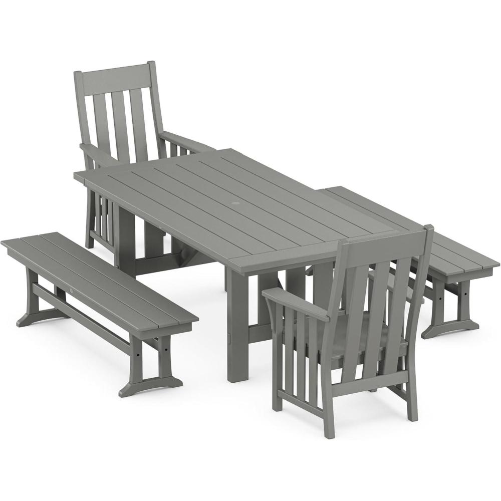 imageMartha Stewart by POLYWOOD Acadia 5Piece Dining Set with Benches in TeakSlate Grey