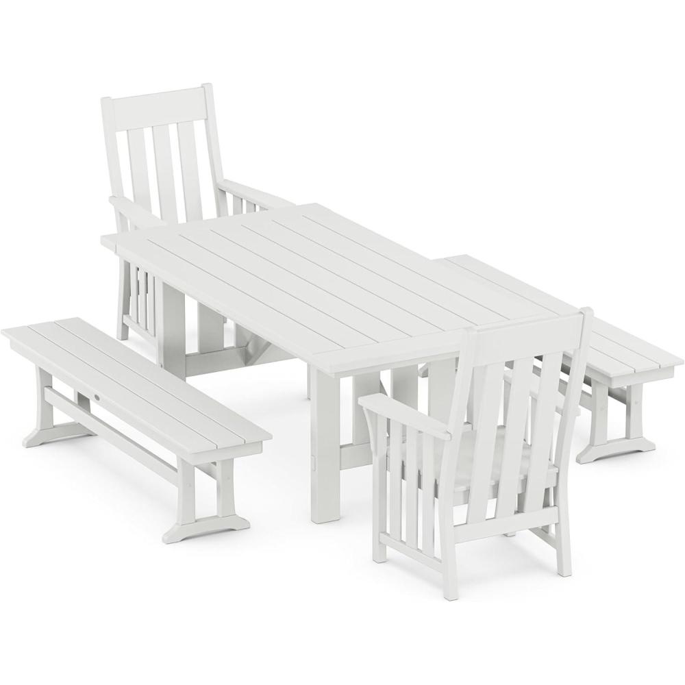 imageMartha Stewart by POLYWOOD Acadia 5Piece Dining Set with Benches in TeakWhite