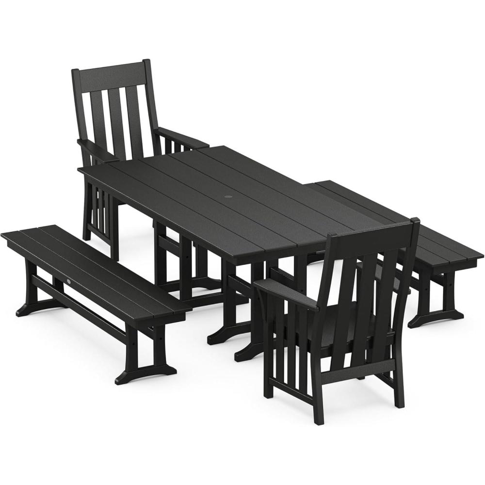 imageMartha Stewart by POLYWOOD Acadia 5Piece Farmhouse Dining Set with Benches in Slate GreyBlack