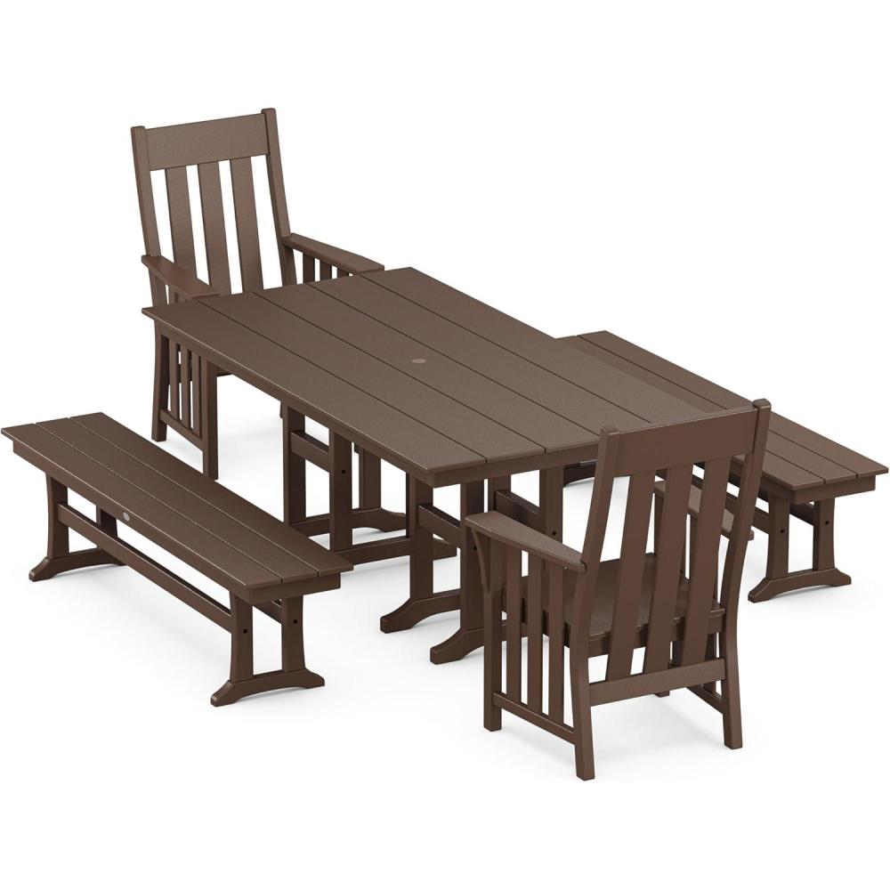 imageMartha Stewart by POLYWOOD Acadia 5Piece Farmhouse Dining Set with Benches in Slate GreyMahogany