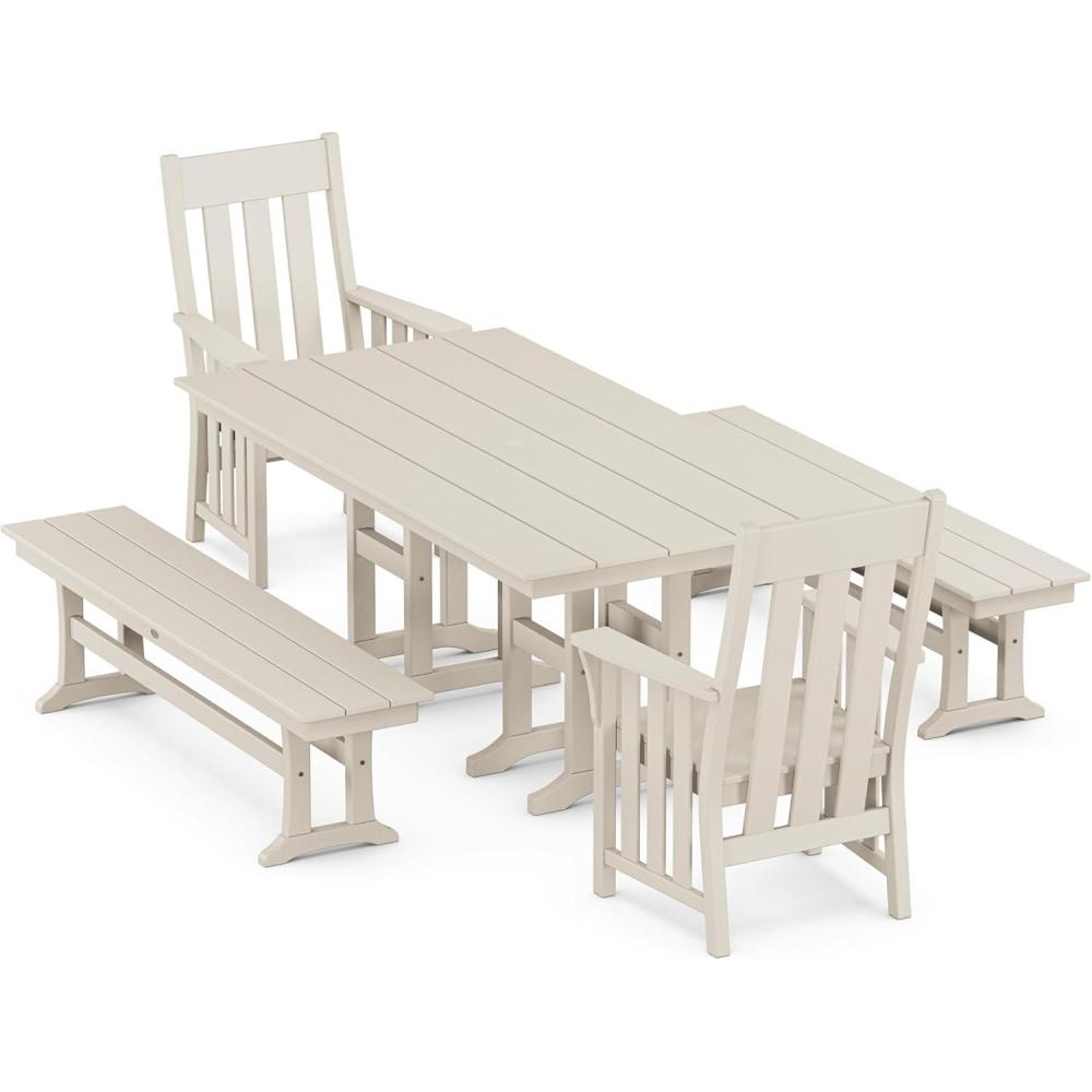 imageMartha Stewart by POLYWOOD Acadia 5Piece Farmhouse Dining Set with Benches in Slate GreySand