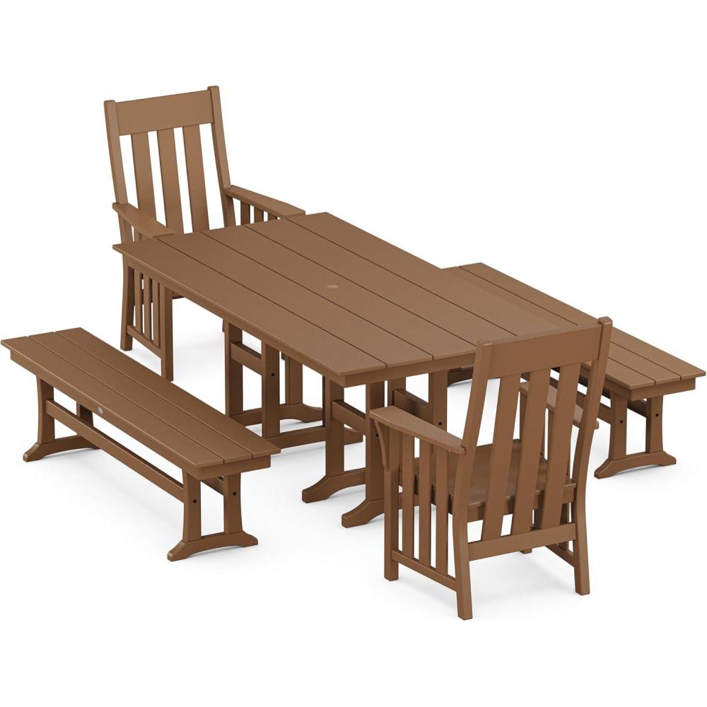 imageMartha Stewart by POLYWOOD Acadia 5Piece Farmhouse Dining Set with Benches in Slate GreyTeak