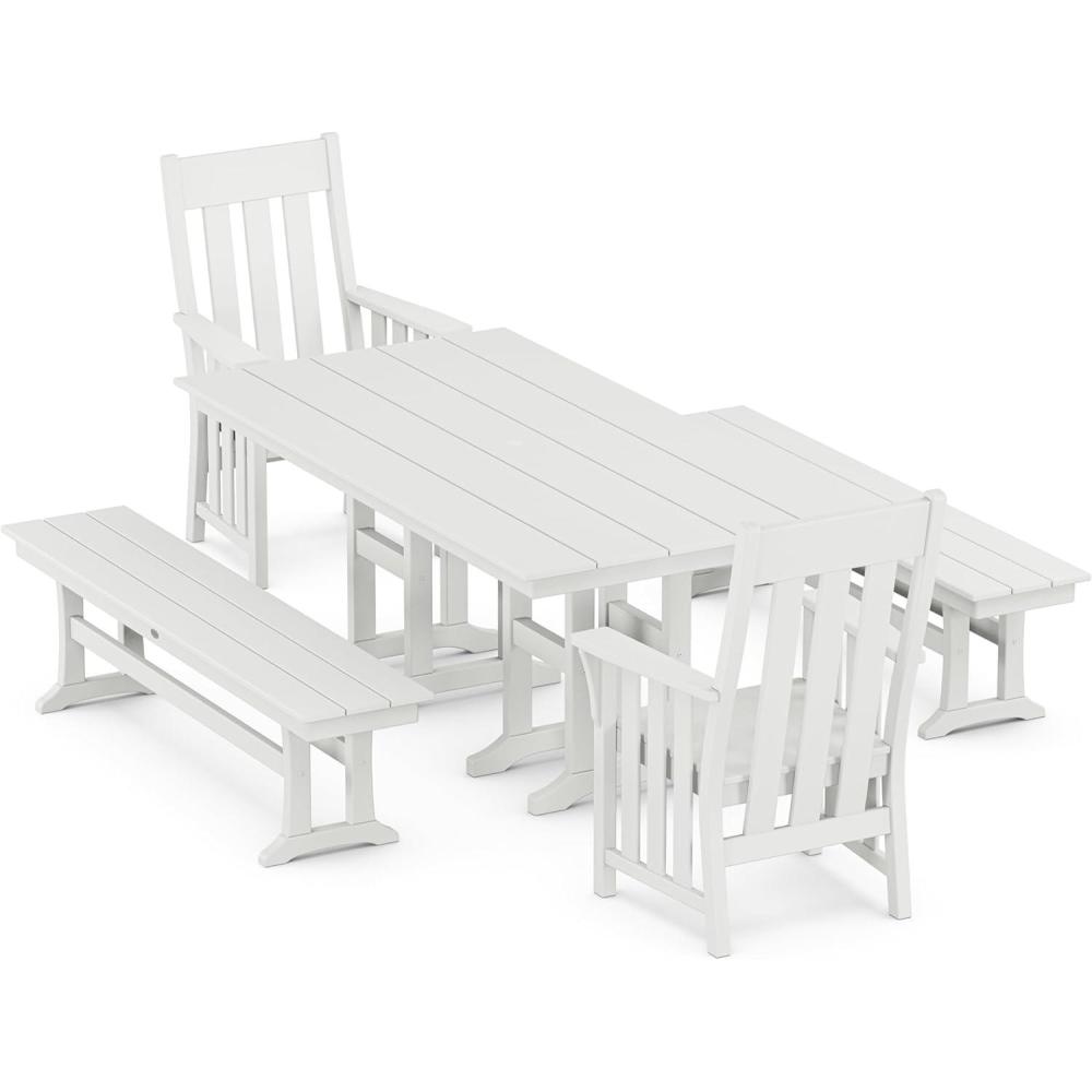 imageMartha Stewart by POLYWOOD Acadia 5Piece Farmhouse Dining Set with Benches in Slate GreyWhite