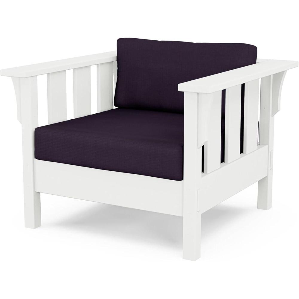 imageMartha Stewart by POLYWOOD Acadia Deep Seating Chair in BlackDune BurlapWhite  Navy Linen