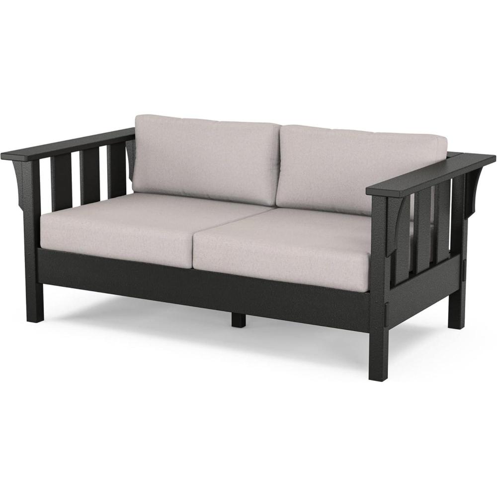 imageMartha Stewart by POLYWOOD Acadia Deep Seating Loveseat in MahoganySpiced BurlapBlack Dune Burlap