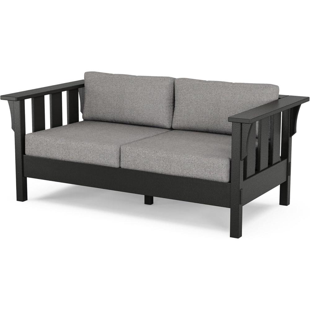 imageMartha Stewart by POLYWOOD Acadia Deep Seating Loveseat in MahoganySpiced BurlapBlack Grey Mist