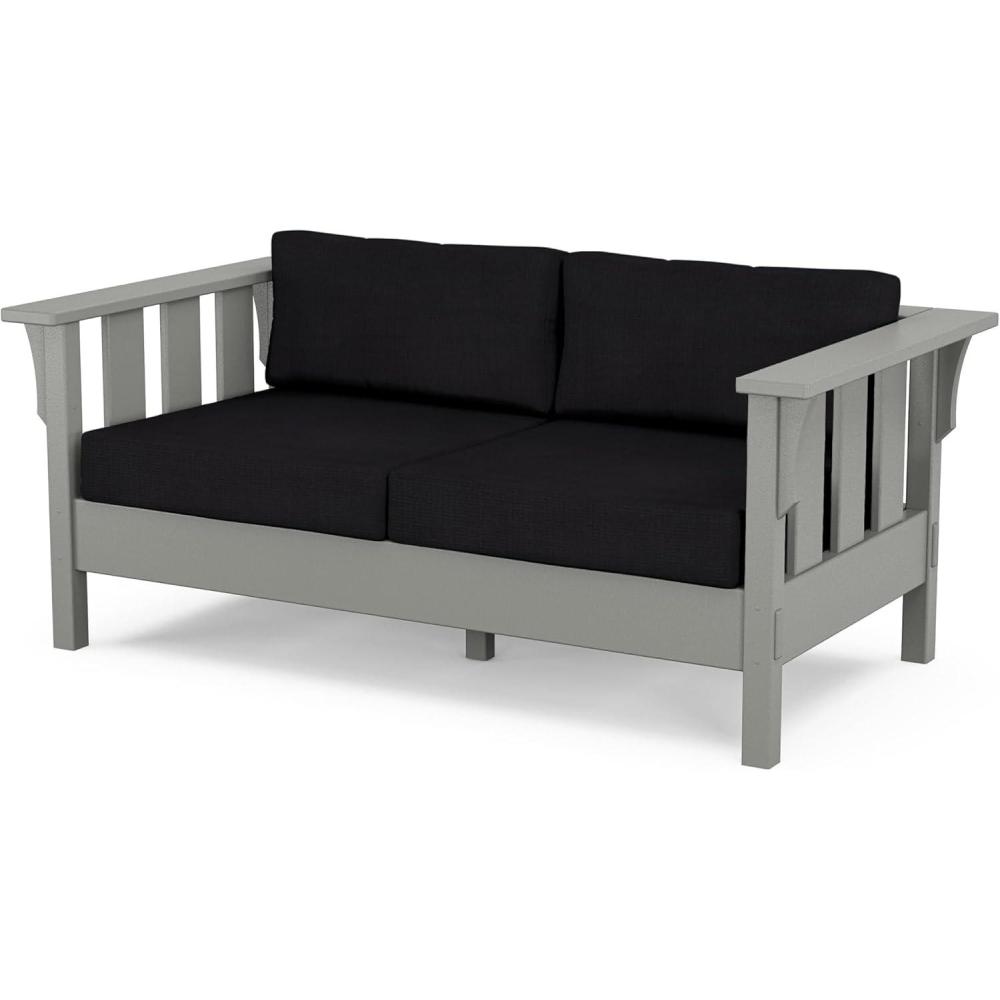 imageMartha Stewart by POLYWOOD Acadia Deep Seating Loveseat in MahoganySpiced BurlapSlate Grey  Midnight Linen