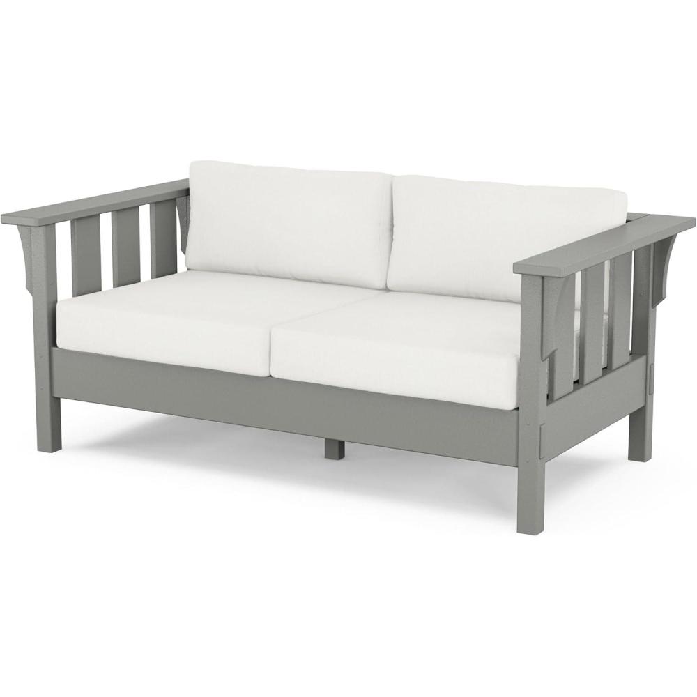 imageMartha Stewart by POLYWOOD Acadia Deep Seating Loveseat in MahoganySpiced BurlapSlate Grey  Natural Linen