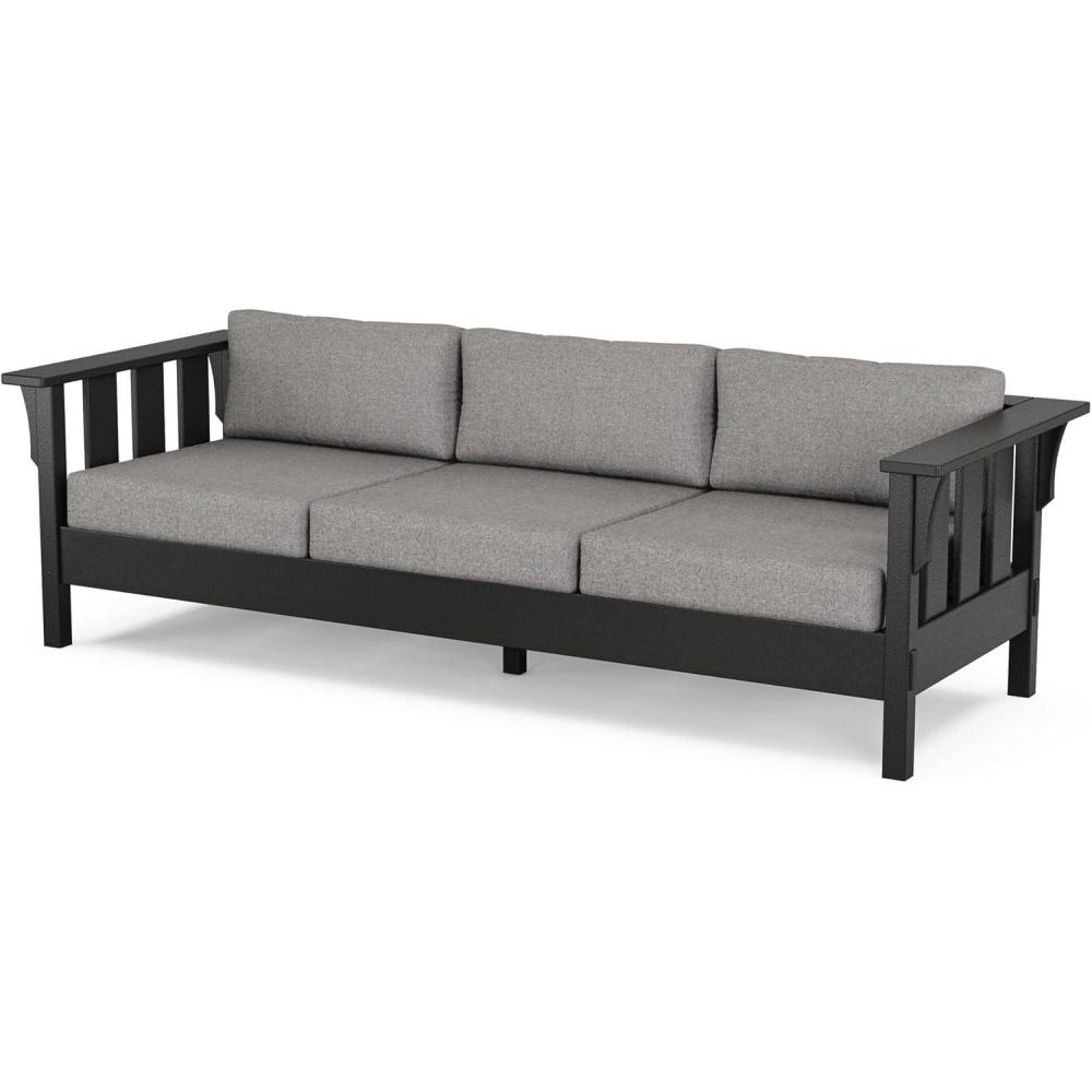 imageMartha Stewart by POLYWOOD Acadia Deep Seating Sofa in Slate GreyNatural LinenBlack  Grey Mist