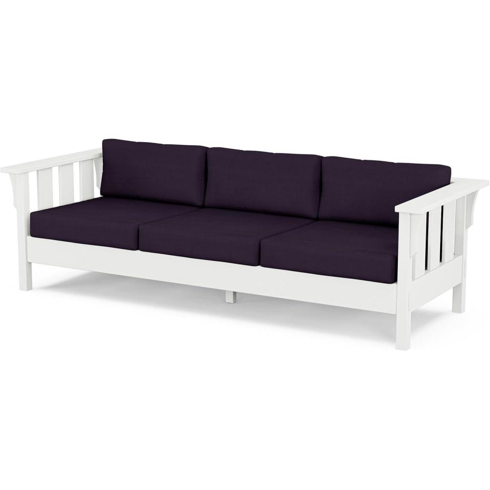 imageMartha Stewart by POLYWOOD Acadia Deep Seating Sofa in Slate GreyNatural LinenWhite  Navy Linen