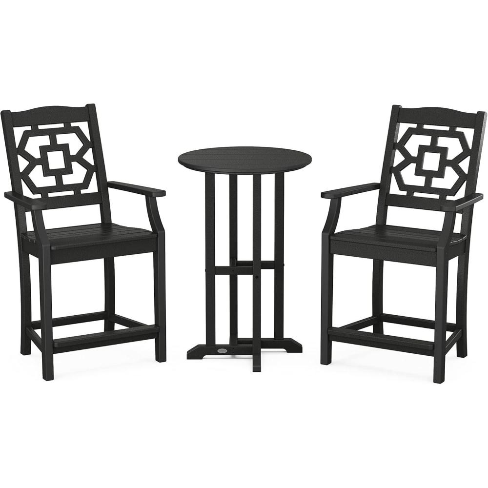 imageMartha Stewart by POLYWOOD Chinoiserie 3Piece Farmhouse Bistro Counter Set in MahoganyBlack