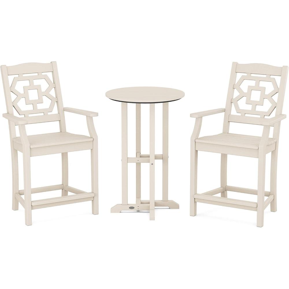 imageMartha Stewart by POLYWOOD Chinoiserie 3Piece Farmhouse Bistro Counter Set in MahoganySand
