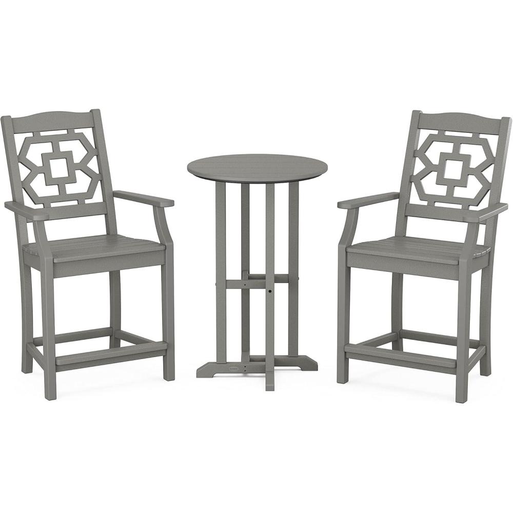 imageMartha Stewart by POLYWOOD Chinoiserie 3Piece Farmhouse Bistro Counter Set in MahoganySlate Grey