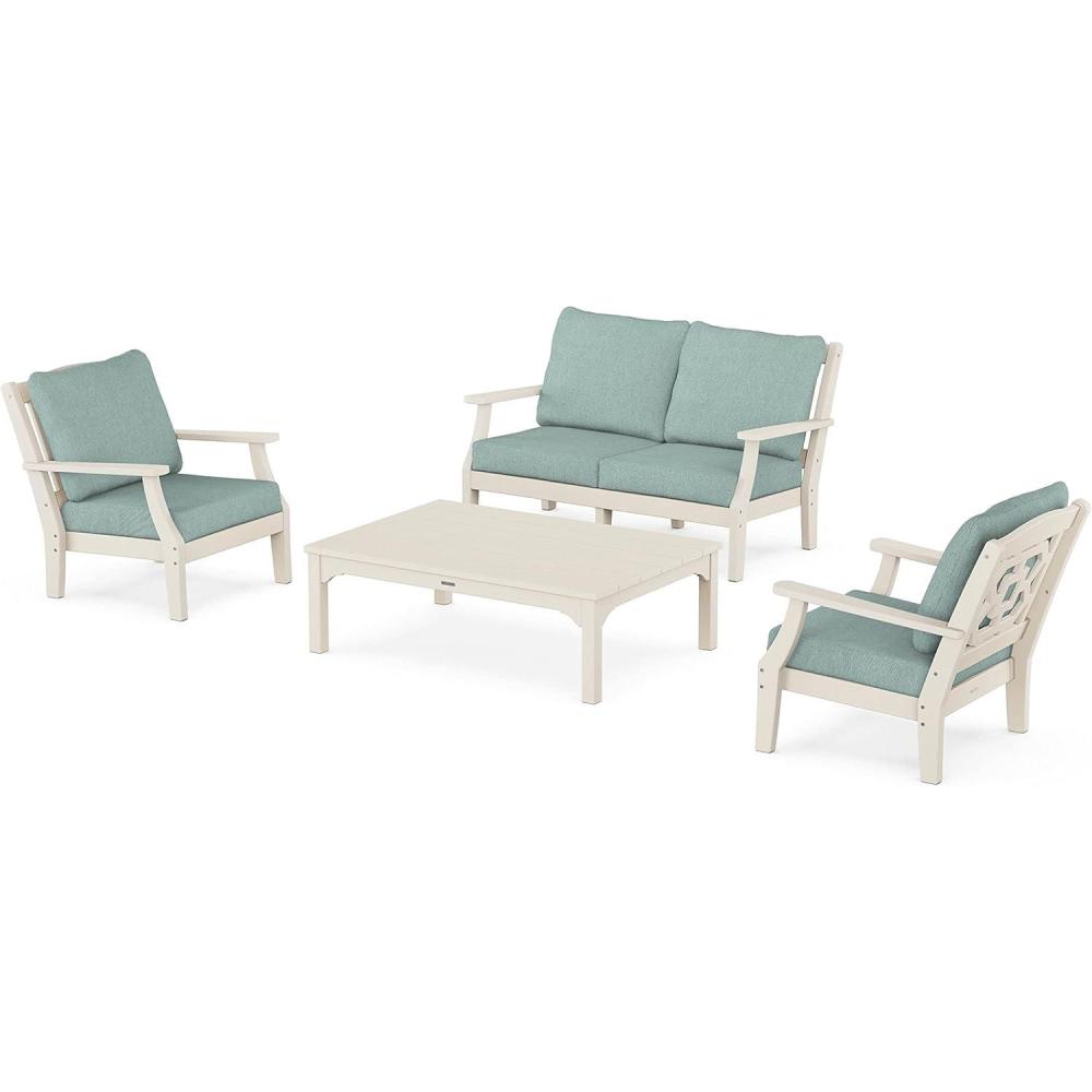 imageMartha Stewart by POLYWOOD Chinoiserie 4Piece Deep Seating Set with Loveseat in SandGlacier SpaSand  Glacier Spa