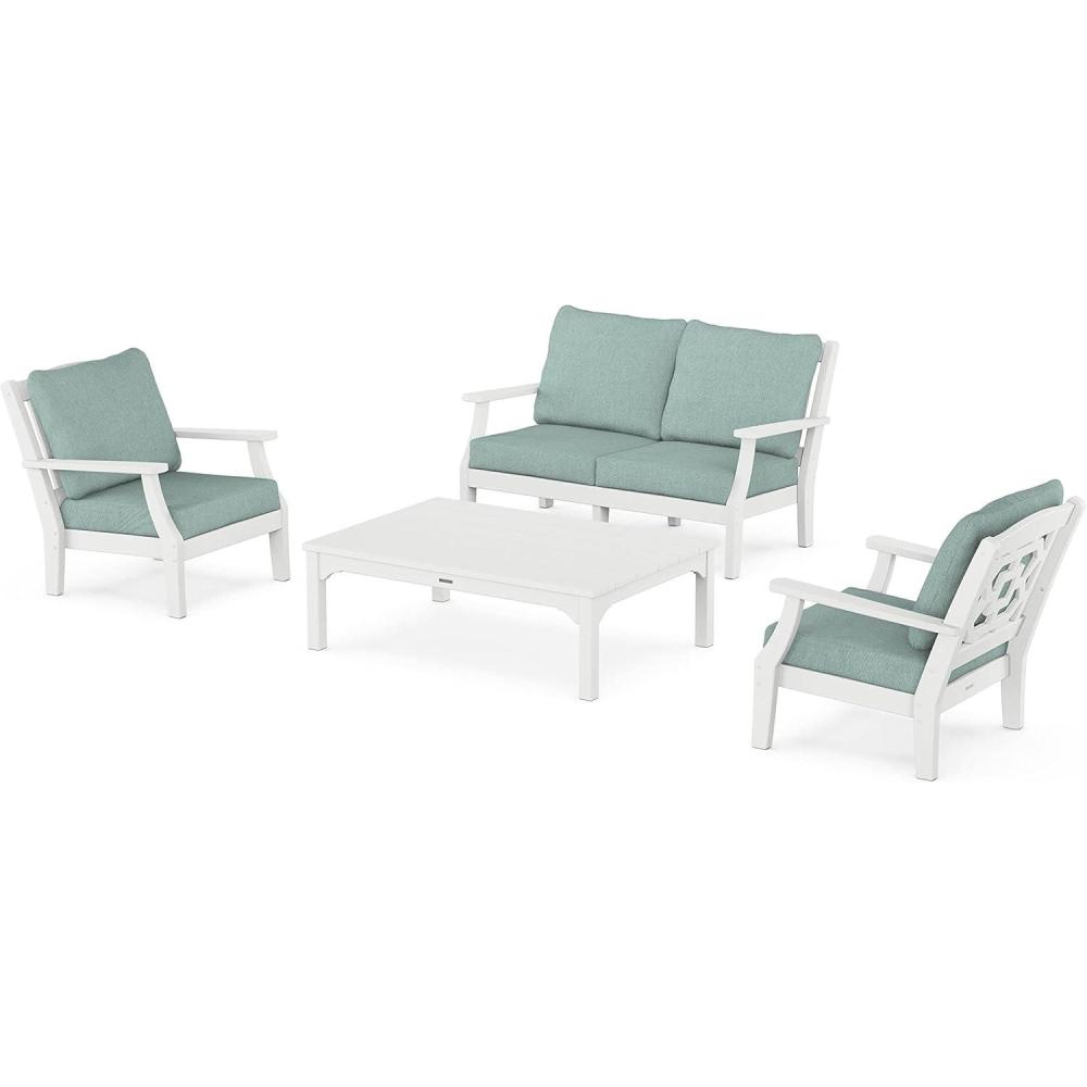imageMartha Stewart by POLYWOOD Chinoiserie 4Piece Deep Seating Set with Loveseat in SandGlacier SpaWhite  Glacier Spa
