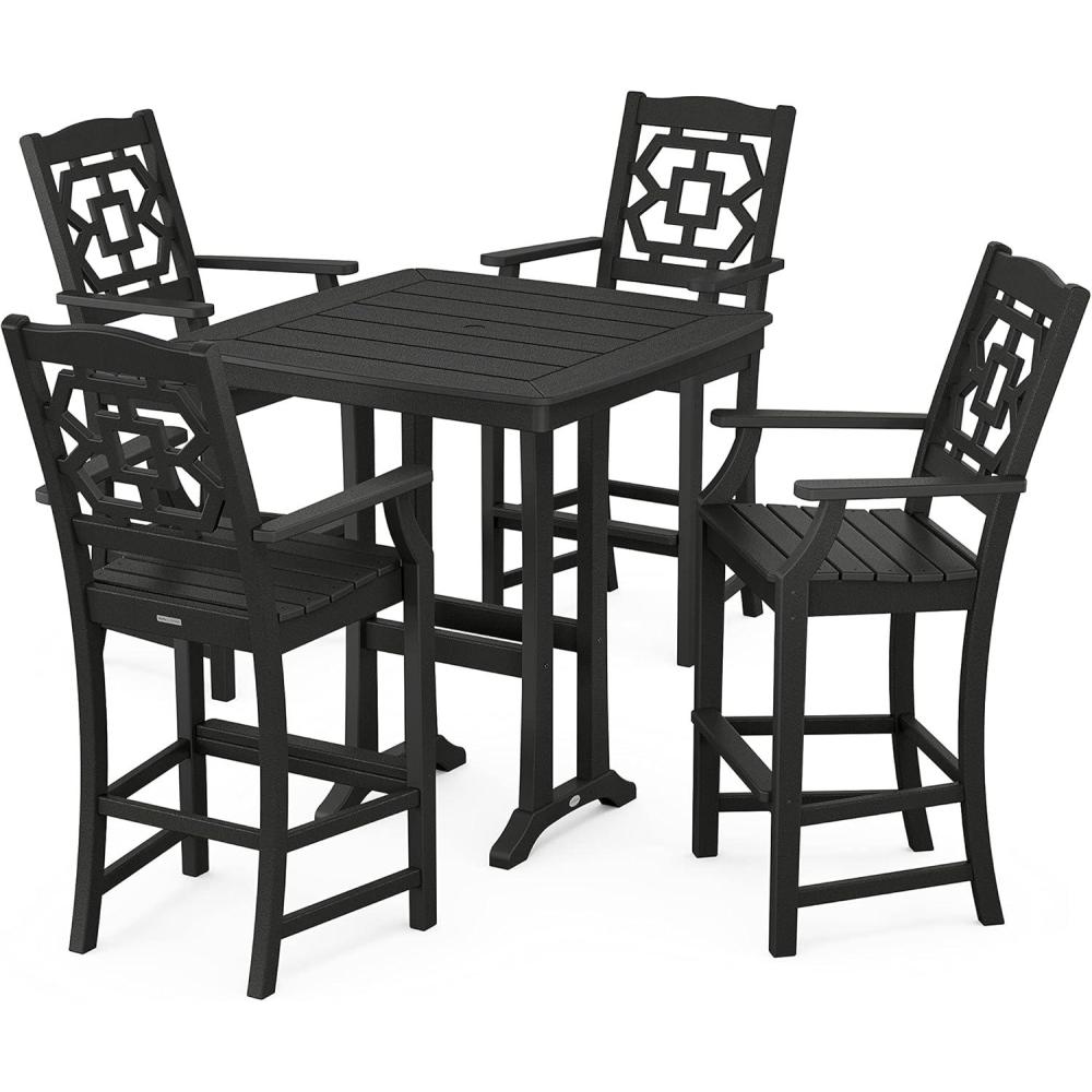 imageMartha Stewart by POLYWOOD Chinoiserie 5Piece Bar Set with Trestle Legs in GreenBlack