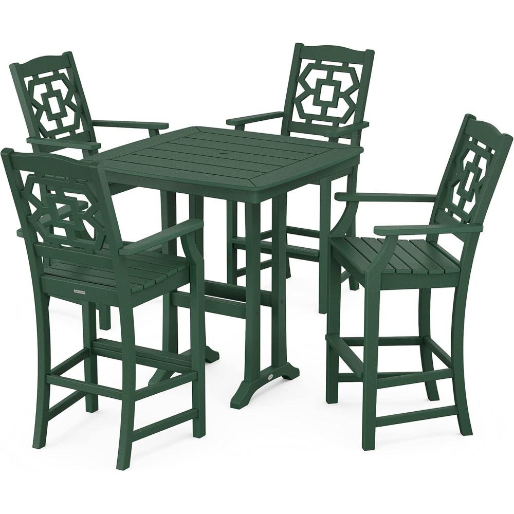 imageMartha Stewart by POLYWOOD Chinoiserie 5Piece Bar Set with Trestle Legs in GreenGreen