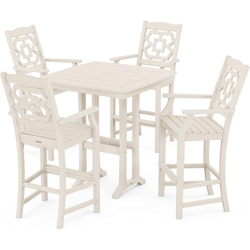 imageMartha Stewart by POLYWOOD Chinoiserie 5Piece Bar Set with Trestle Legs in GreenSand
