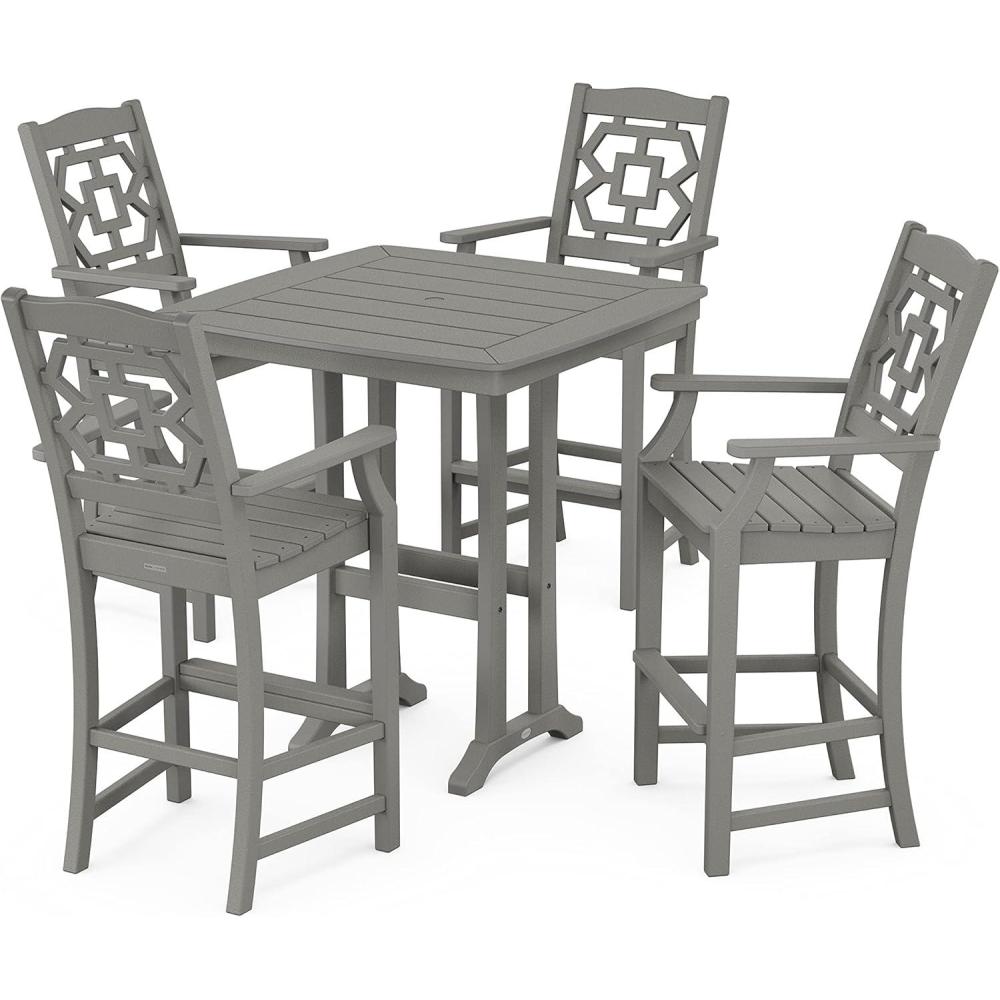 imageMartha Stewart by POLYWOOD Chinoiserie 5Piece Bar Set with Trestle Legs in GreenSlate Grey