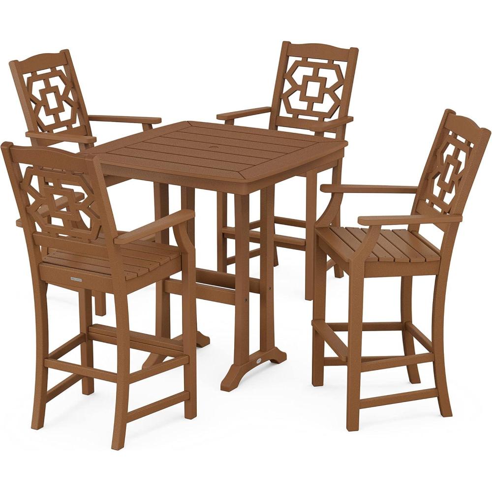 imageMartha Stewart by POLYWOOD Chinoiserie 5Piece Bar Set with Trestle Legs in GreenTeak