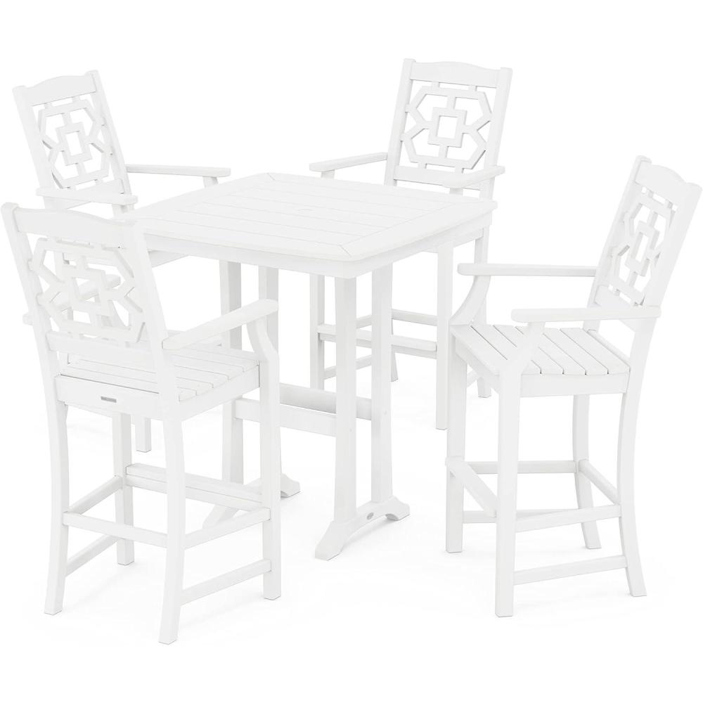 imageMartha Stewart by POLYWOOD Chinoiserie 5Piece Bar Set with Trestle Legs in GreenWhite