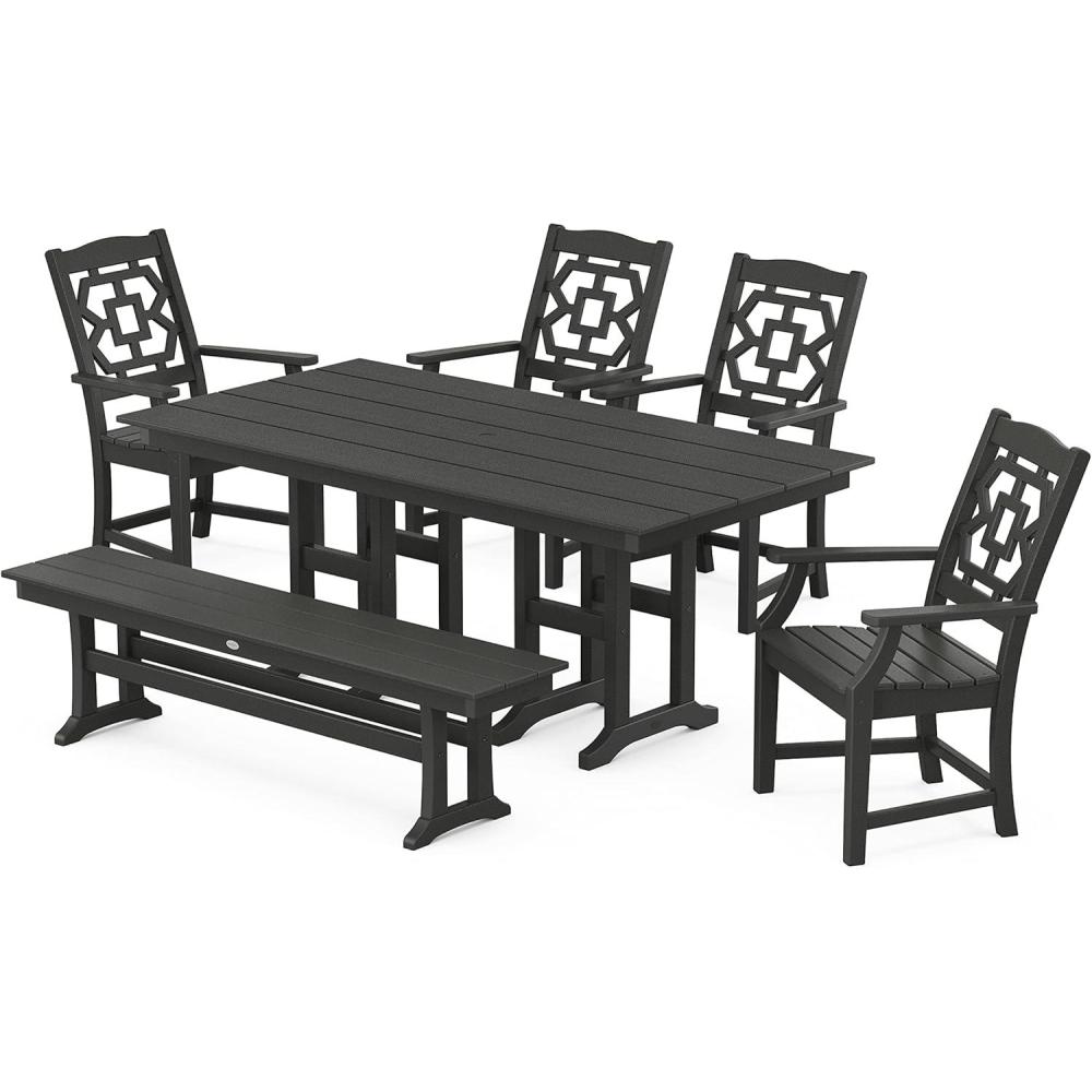 imageMartha Stewart by POLYWOOD Chinoiserie 6Piece Farmhouse Dining Set with Bench in MahoganyBlack