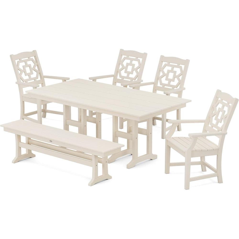 imageMartha Stewart by POLYWOOD Chinoiserie 6Piece Farmhouse Dining Set with Bench in MahoganySand