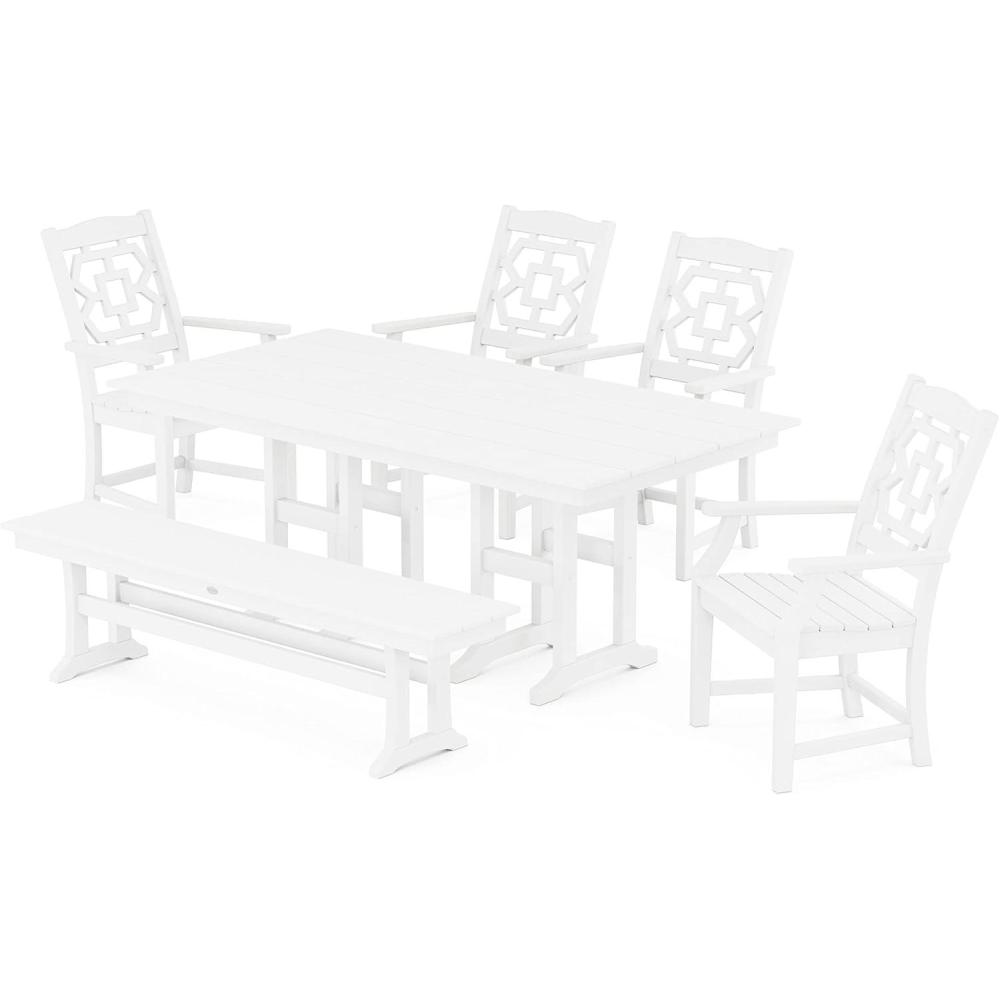 imageMartha Stewart by POLYWOOD Chinoiserie 6Piece Farmhouse Dining Set with Bench in MahoganyWhite