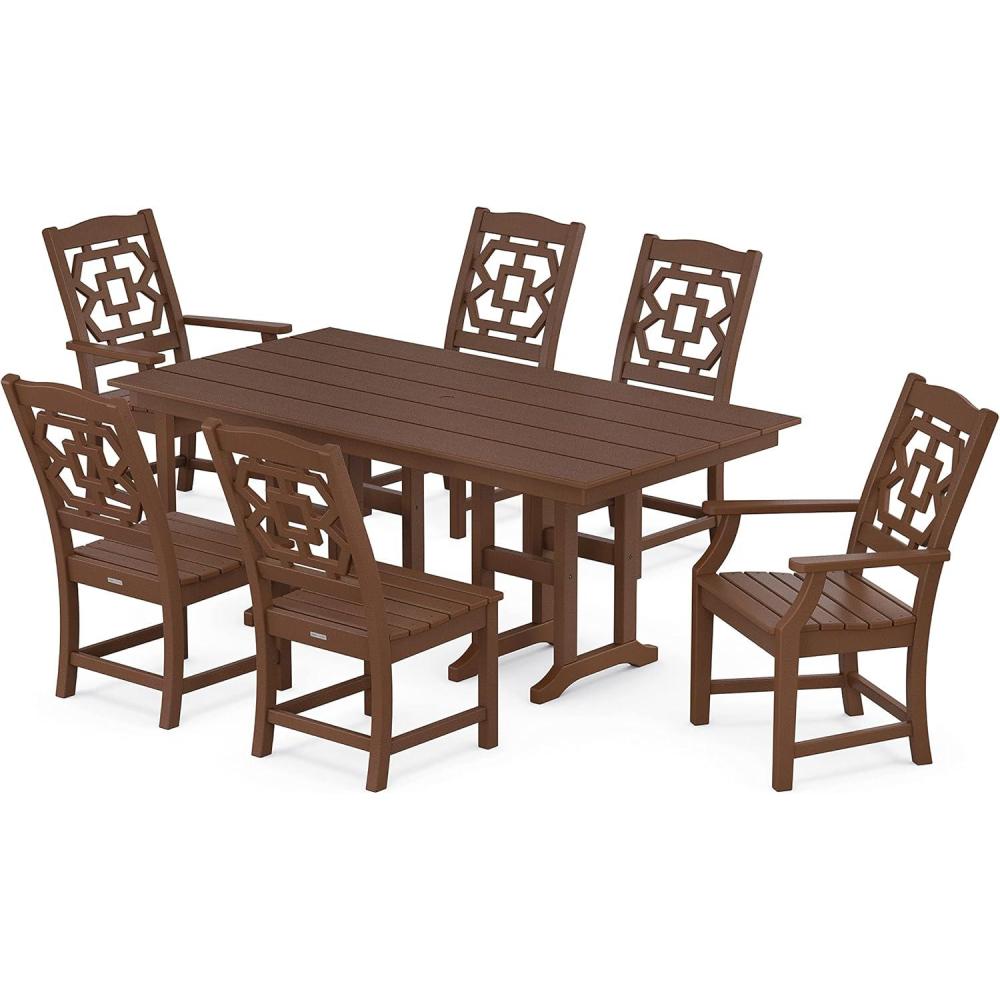 imageMartha Stewart by POLYWOOD Chinoiserie 7Piece Farmhouse Dining Set in SandMahogany