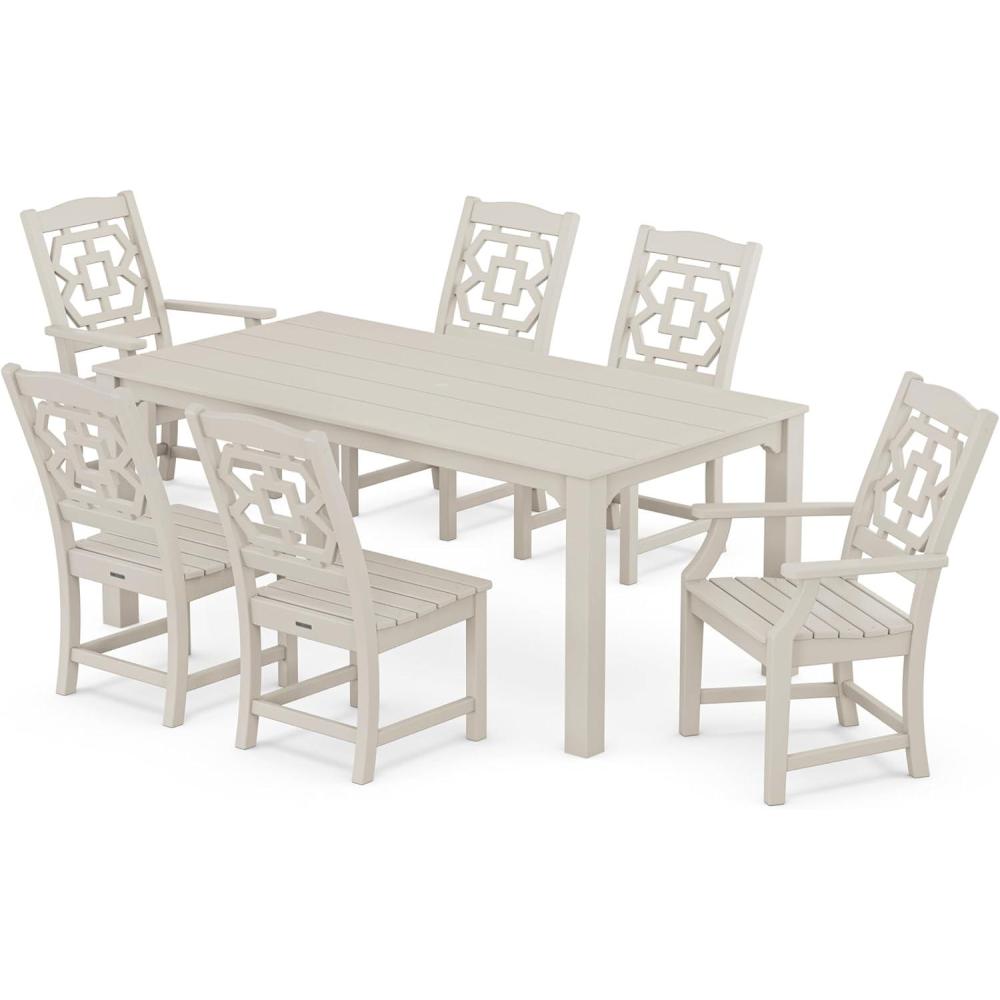 imageMartha Stewart by POLYWOOD Chinoiserie 7Piece Parsons Dining Set Exclusive in BlackSand