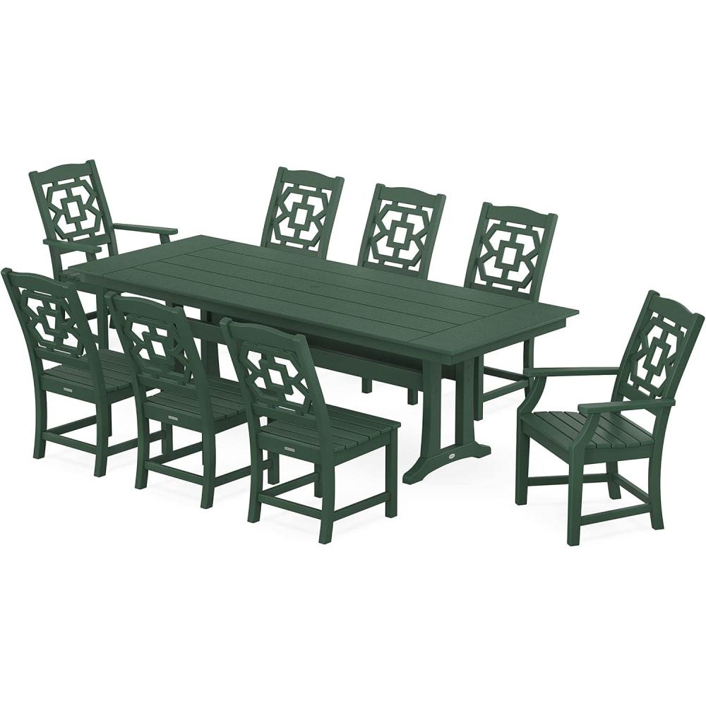 imageMartha Stewart by POLYWOOD Chinoiserie 9Piece Farmhouse Dining Set with Trestle Legs in GreenGreen