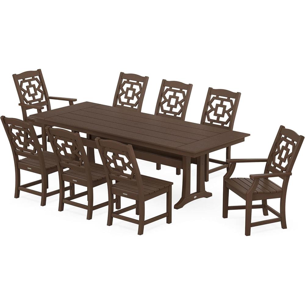 imageMartha Stewart by POLYWOOD Chinoiserie 9Piece Farmhouse Dining Set with Trestle Legs in GreenMahogany