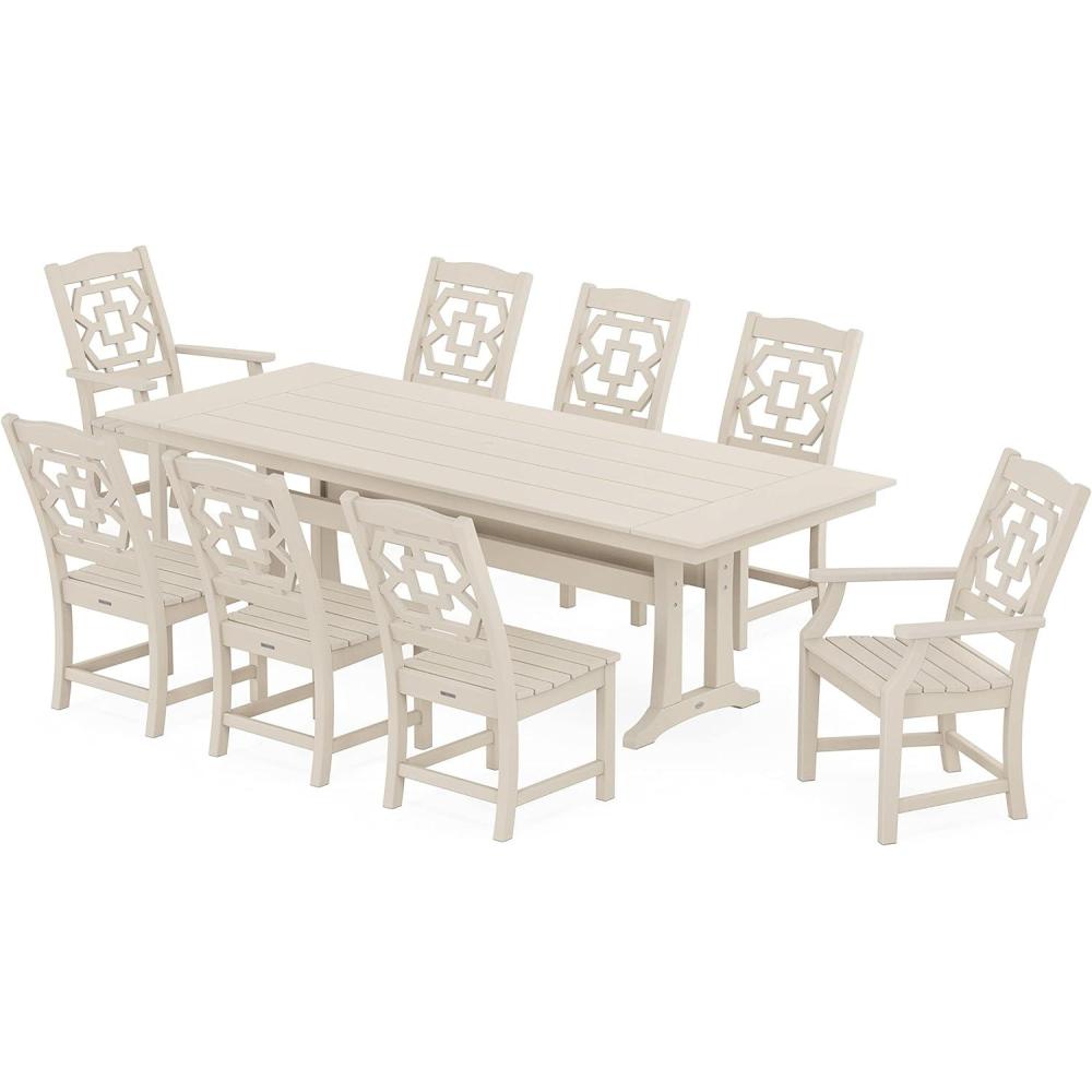 imageMartha Stewart by POLYWOOD Chinoiserie 9Piece Farmhouse Dining Set with Trestle Legs in GreenSand