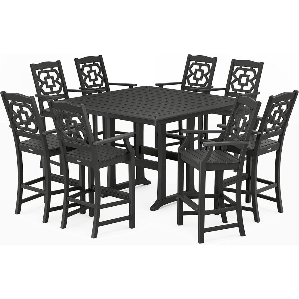 imageMartha Stewart by POLYWOOD Chinoiserie 9Piece Square Bar Set with Trestle Legs in SandBlack