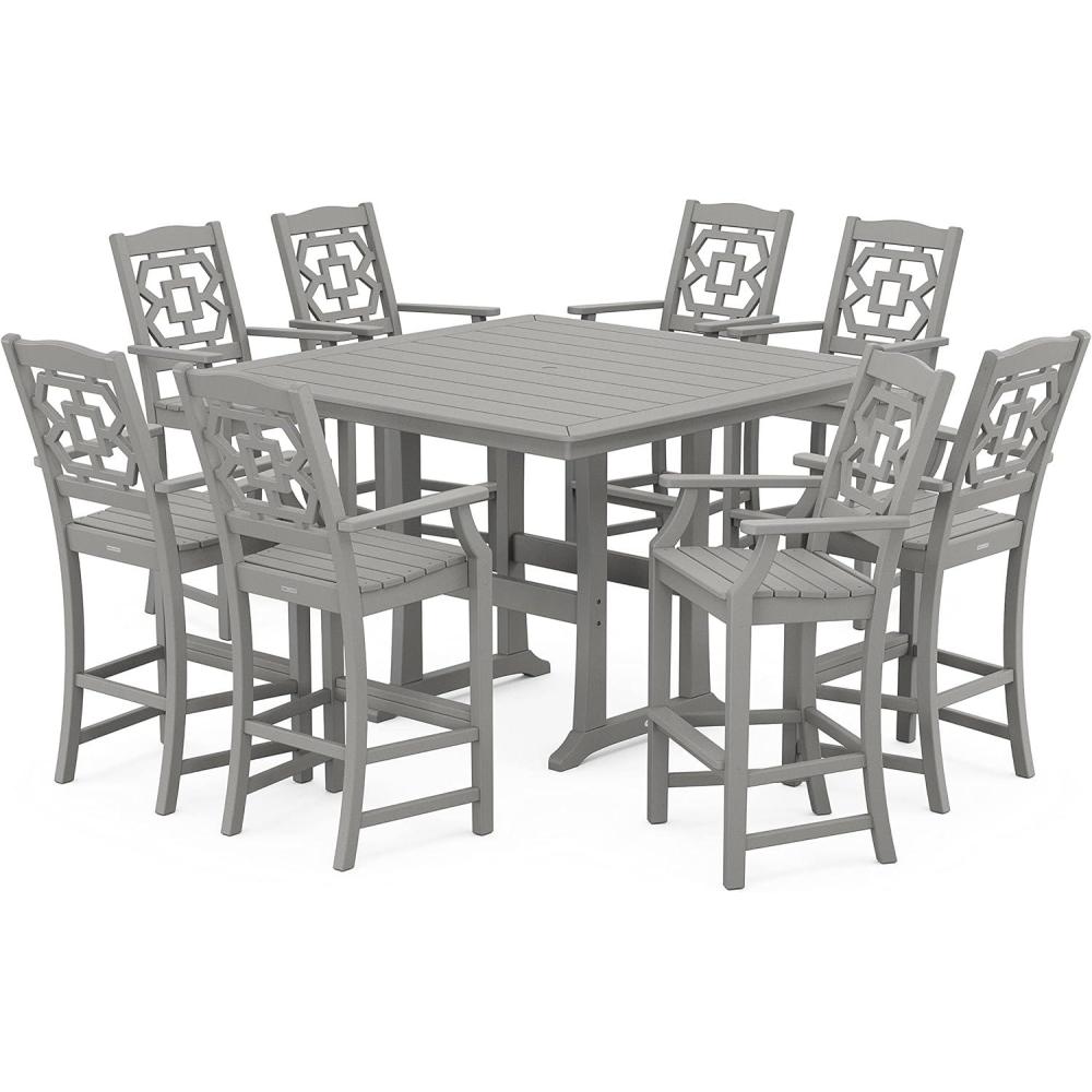 imageMartha Stewart by POLYWOOD Chinoiserie 9Piece Square Bar Set with Trestle Legs in SandSlate Grey