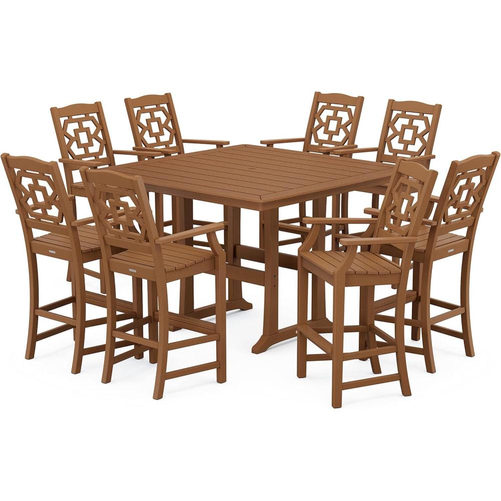 imageMartha Stewart by POLYWOOD Chinoiserie 9Piece Square Bar Set with Trestle Legs in SandTeak