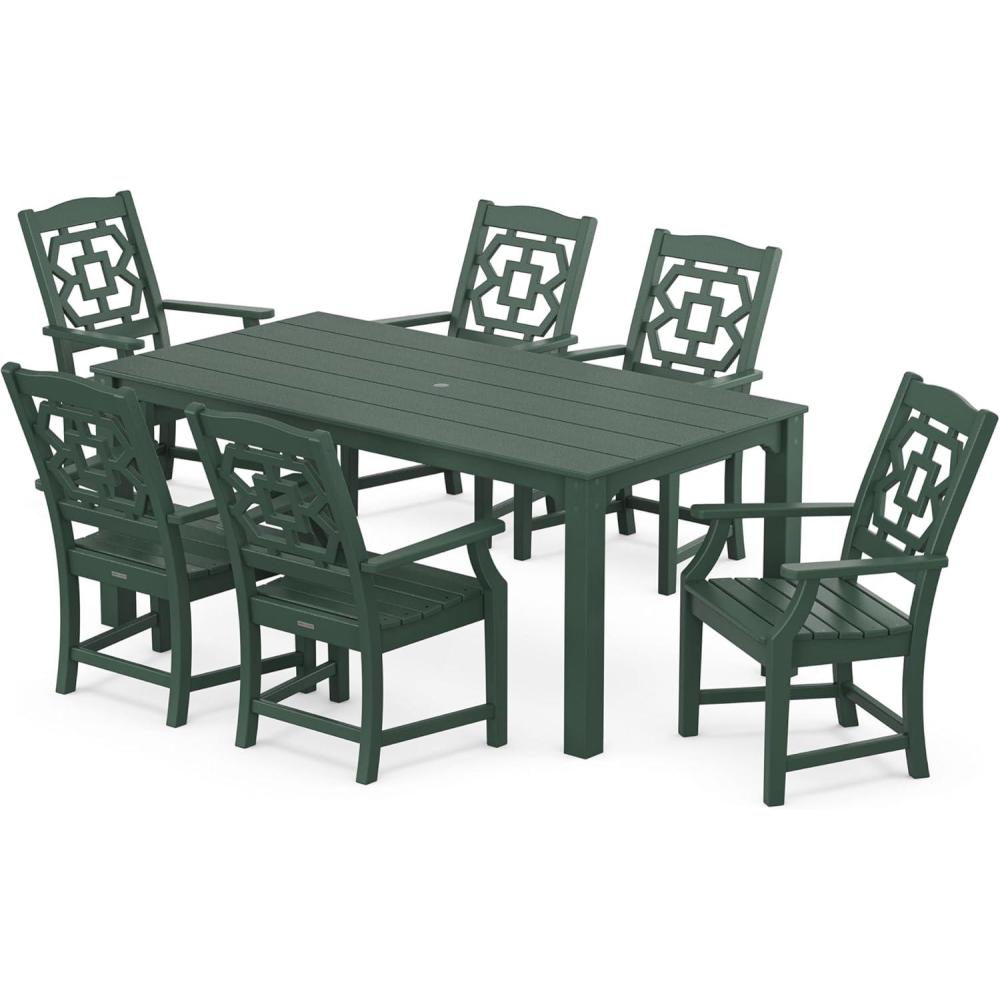 imageMartha Stewart by POLYWOOD Chinoiserie Arm Chair 7Piece Parsons Dining Set Exclusive in MahoganyGreen