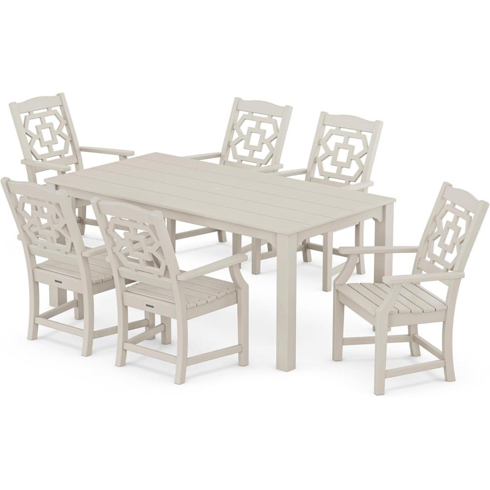 imageMartha Stewart by POLYWOOD Chinoiserie Arm Chair 7Piece Parsons Dining Set Exclusive in MahoganySand