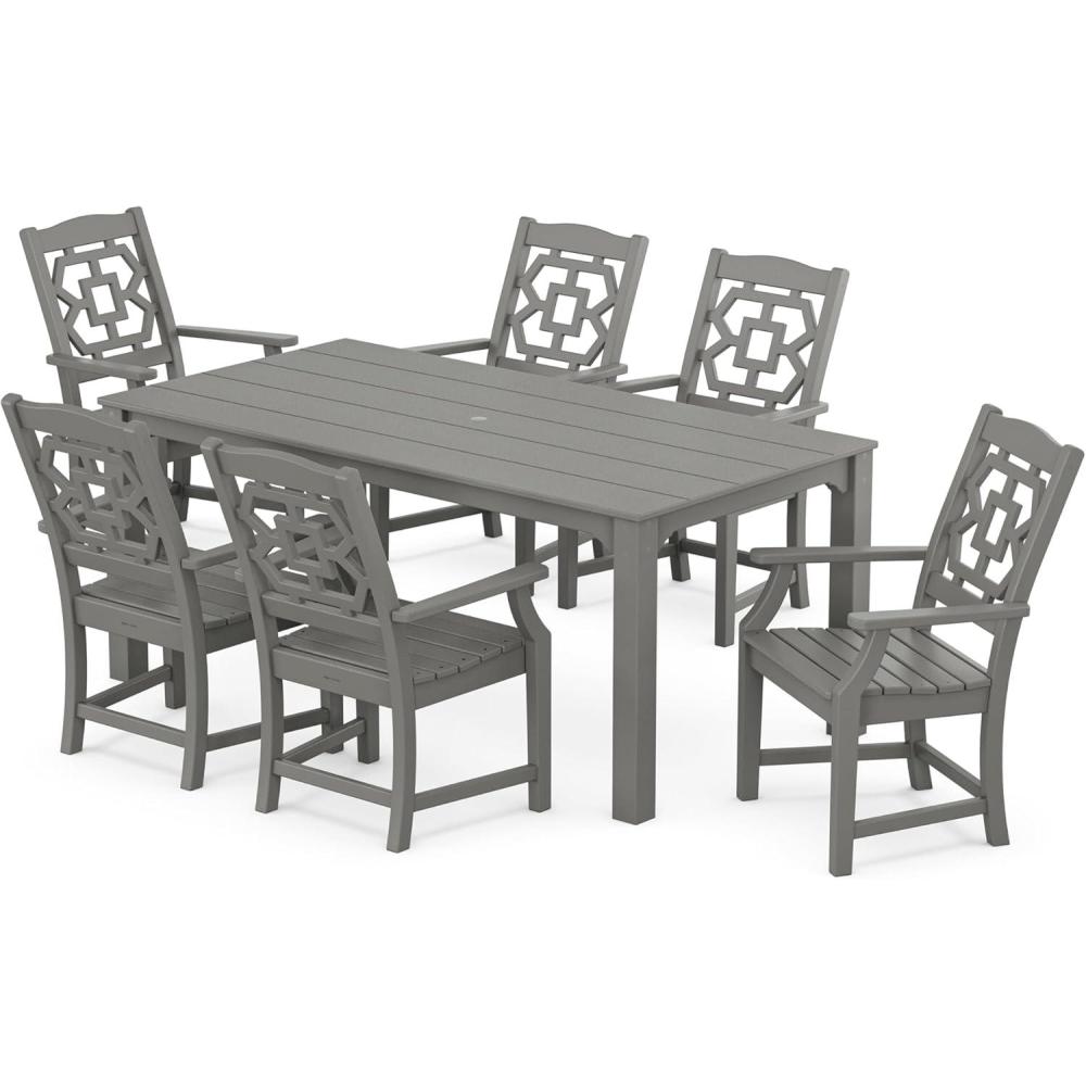 imageMartha Stewart by POLYWOOD Chinoiserie Arm Chair 7Piece Parsons Dining Set Exclusive in MahoganySlate Grey