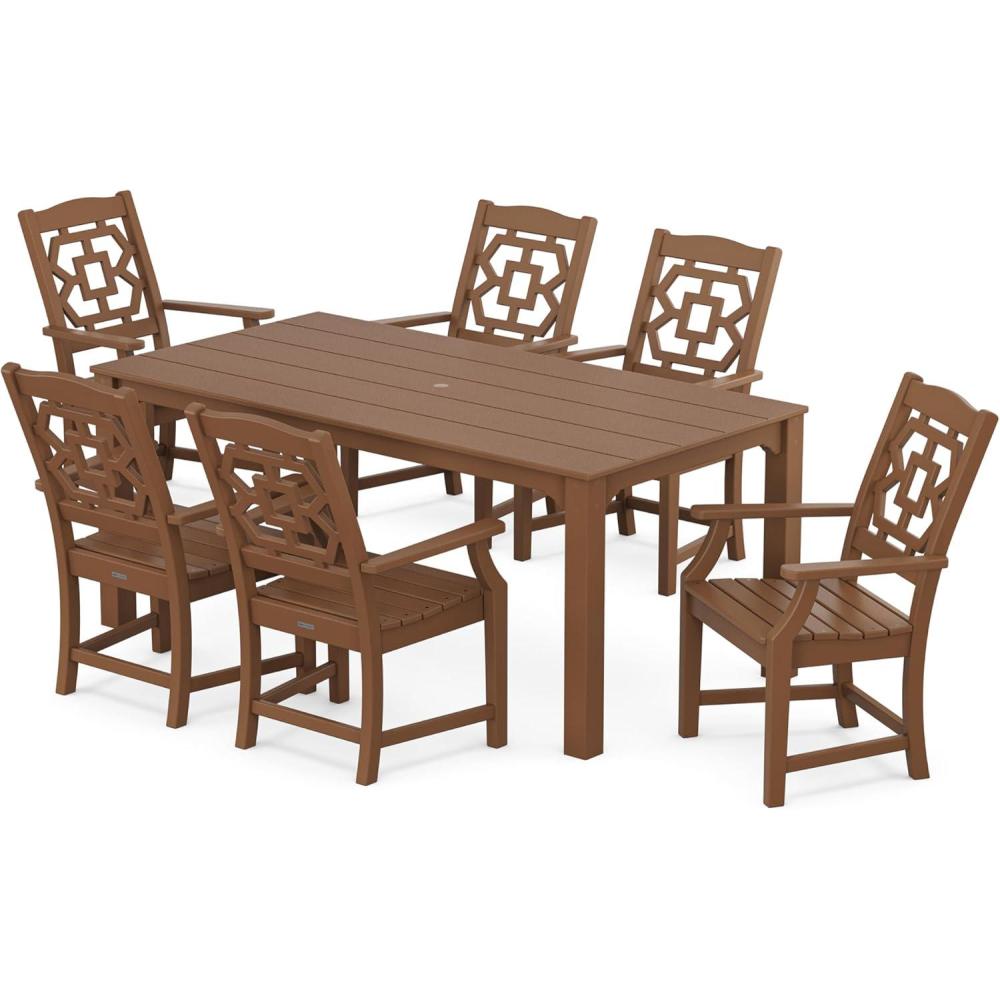 imageMartha Stewart by POLYWOOD Chinoiserie Arm Chair 7Piece Parsons Dining Set Exclusive in MahoganyTeak