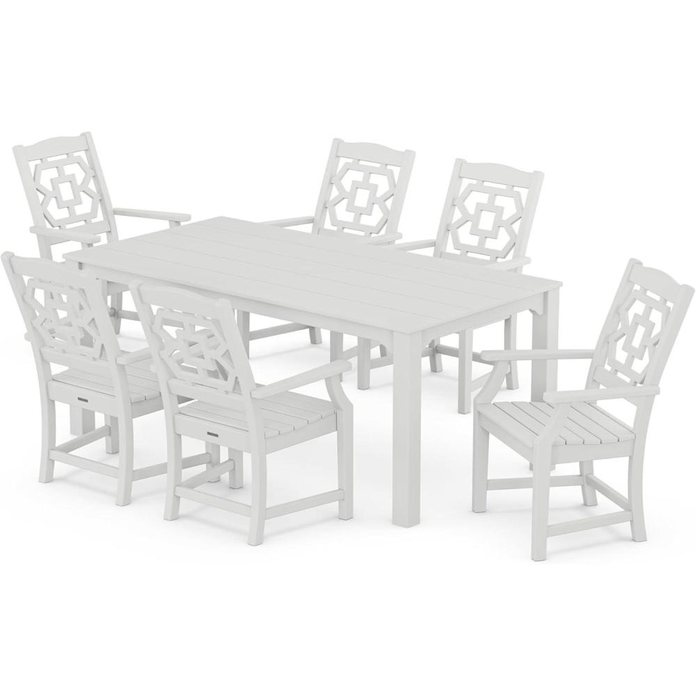 imageMartha Stewart by POLYWOOD Chinoiserie Arm Chair 7Piece Parsons Dining Set Exclusive in MahoganyWhite