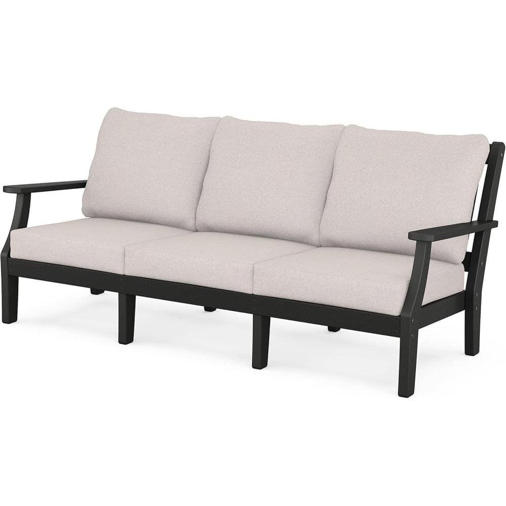 imageMartha Stewart by POLYWOOD Chinoiserie Deep Seating Sofa in WhiteGlacier SpaBlack  Dune Burlap