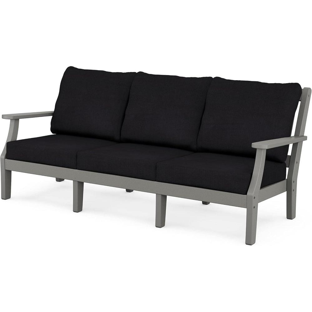 imageMartha Stewart by POLYWOOD Chinoiserie Deep Seating Sofa in WhiteGlacier SpaSlate Grey Midnight Linen
