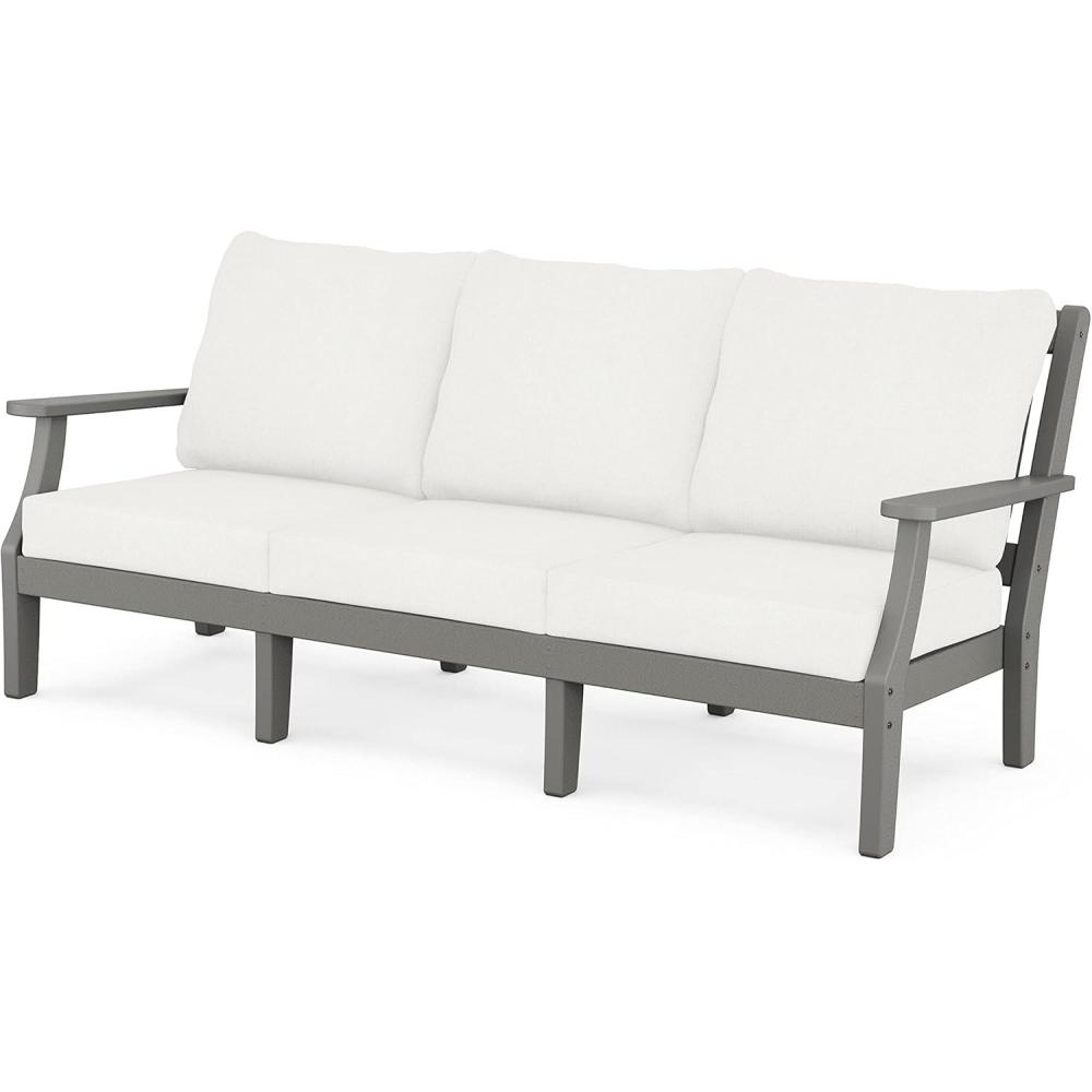 imageMartha Stewart by POLYWOOD Chinoiserie Deep Seating Sofa in WhiteGlacier SpaSlate Grey Natural Linen