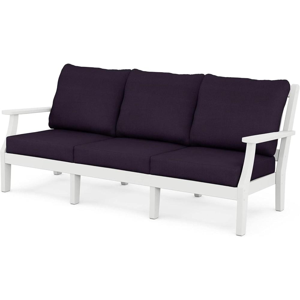 imageMartha Stewart by POLYWOOD Chinoiserie Deep Seating Sofa in WhiteGlacier SpaWhite Navy Linen