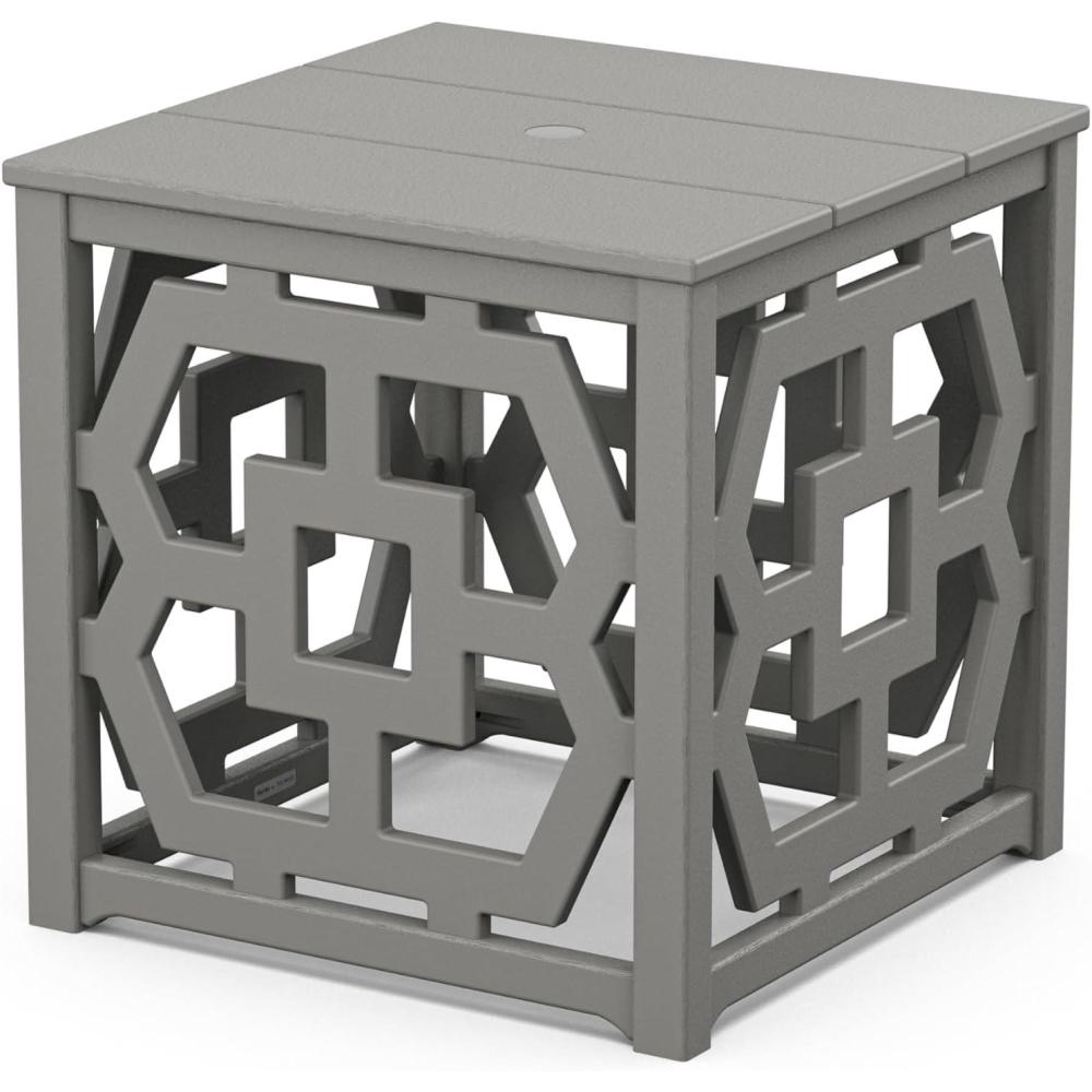 imageMartha Stewart by POLYWOOD Chinoiserie Outdoor Umbrella Stand Accent Table White Lattice 22quotx22quot Square Durable HDPE AllWeather Small Patio Furniture for Backyard Deck Garden Made in The USASlate Grey