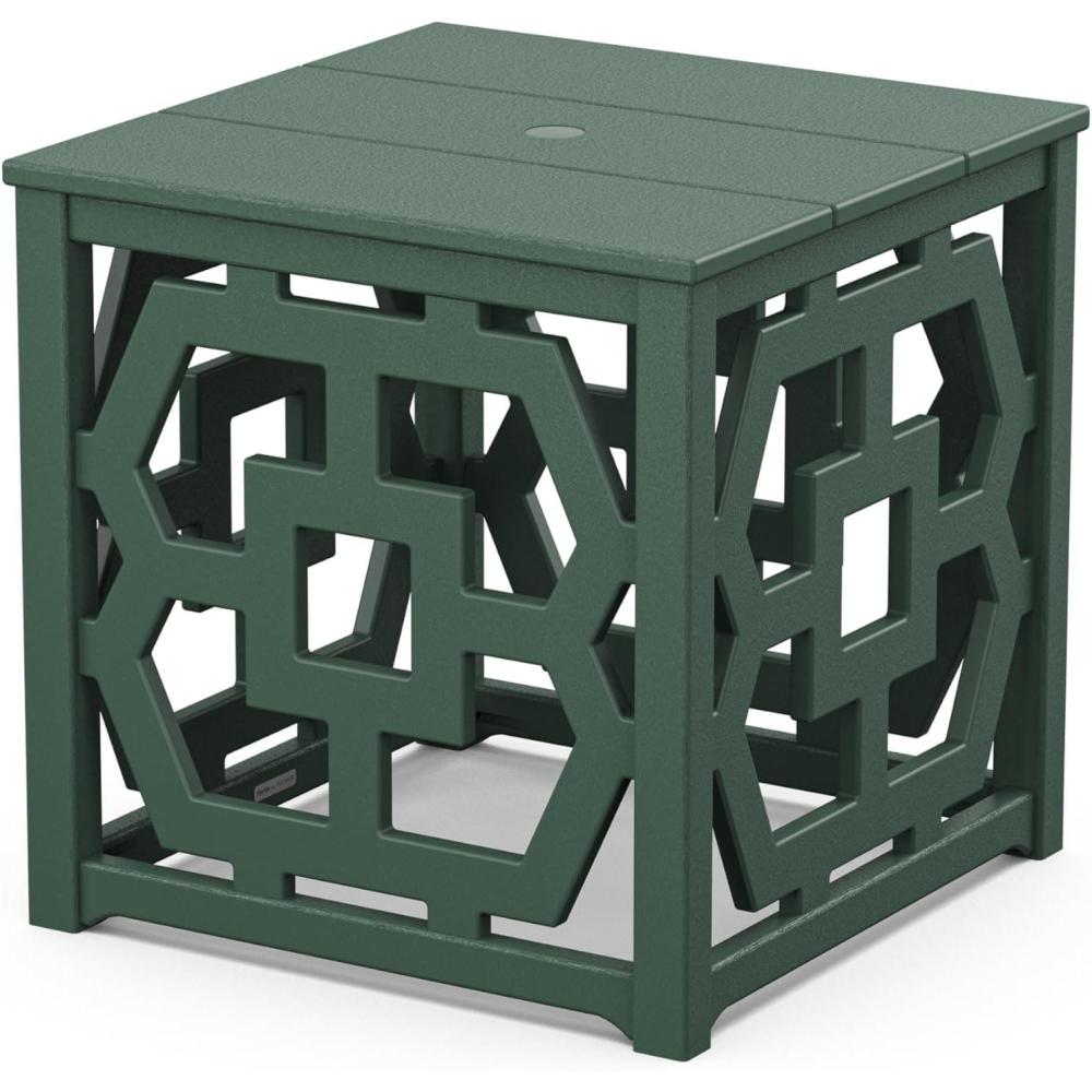 imageMartha Stewart by POLYWOOD Chinoiserie Outdoor Umbrella Stand Accent Table White Lattice 22quotx22quot Square Durable HDPE AllWeather Small Patio Furniture for Backyard Deck Garden Made in The USAGreen