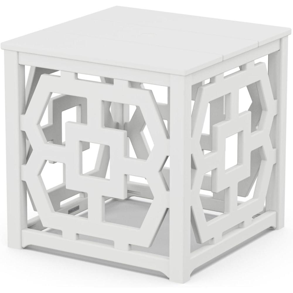 imageMartha Stewart by POLYWOOD Chinoiserie Outdoor Umbrella Stand Accent Table White Lattice 22quotx22quot Square Durable HDPE AllWeather Small Patio Furniture for Backyard Deck Garden Made in The USAWhite