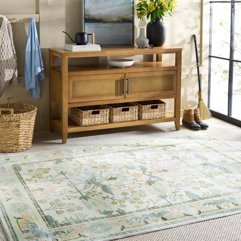 imageMartha Stewart x SAFAVIEH Machine Washable Area Rug Collection 5 x 8 Beige ampamp Green Slip Resistant ampamp Easy Cleaning Ideal for Ideal for Living Room Bedroom Dining Space MSRW181B